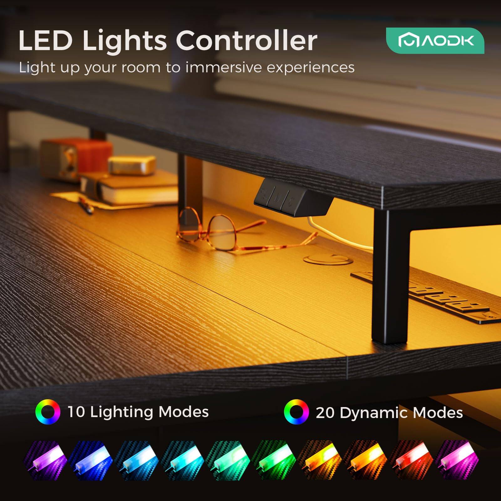 LED Lights Controller  
Light up your room to immersive experiences  

AODK 14161  

10 Lighting Modes  
20 Dynamic Modes