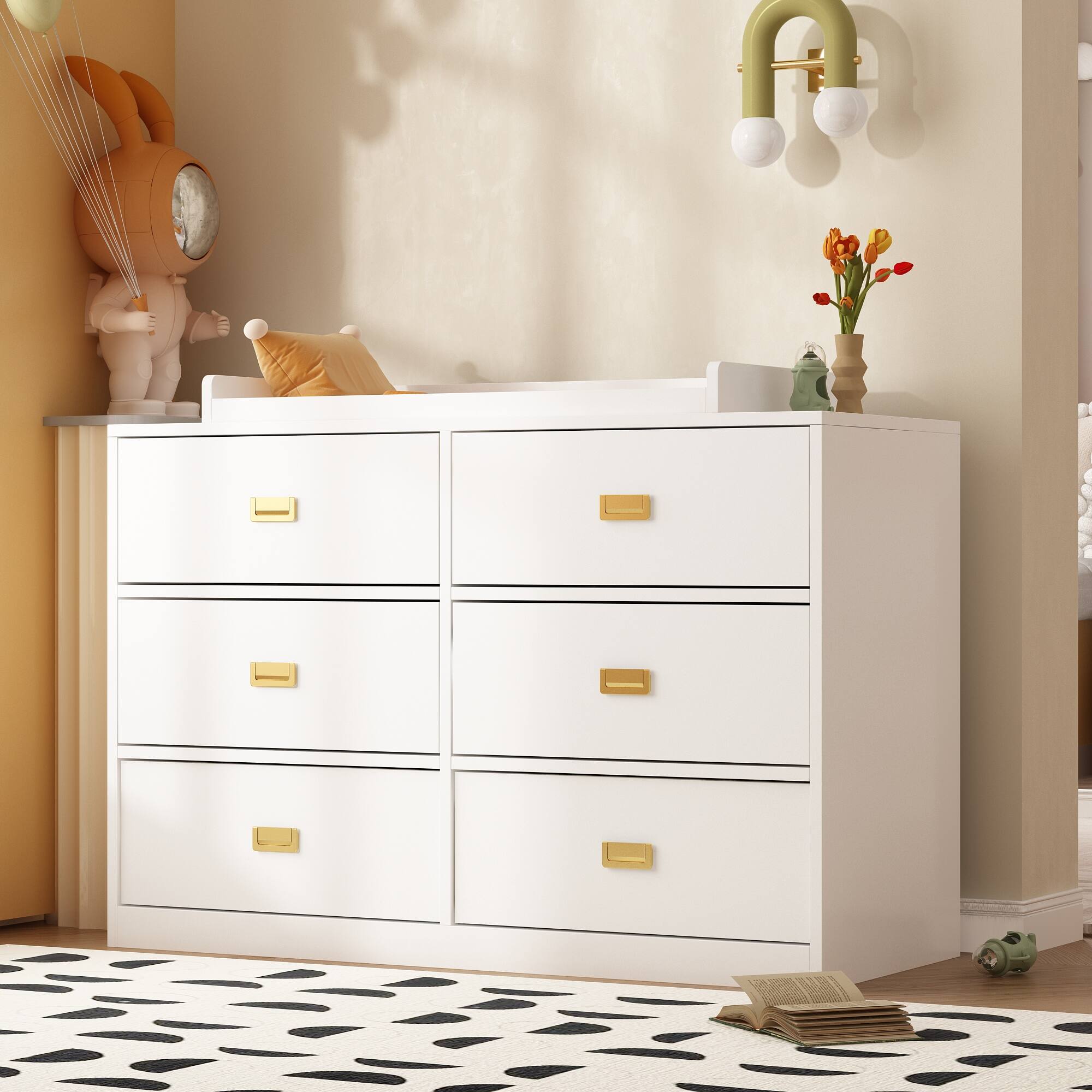 Alt View 10. FUFU & GAGA - FUFU&GAGA  Baby Changing Table Dresser: Quiet Slides & Chic Metal Handles - White.
