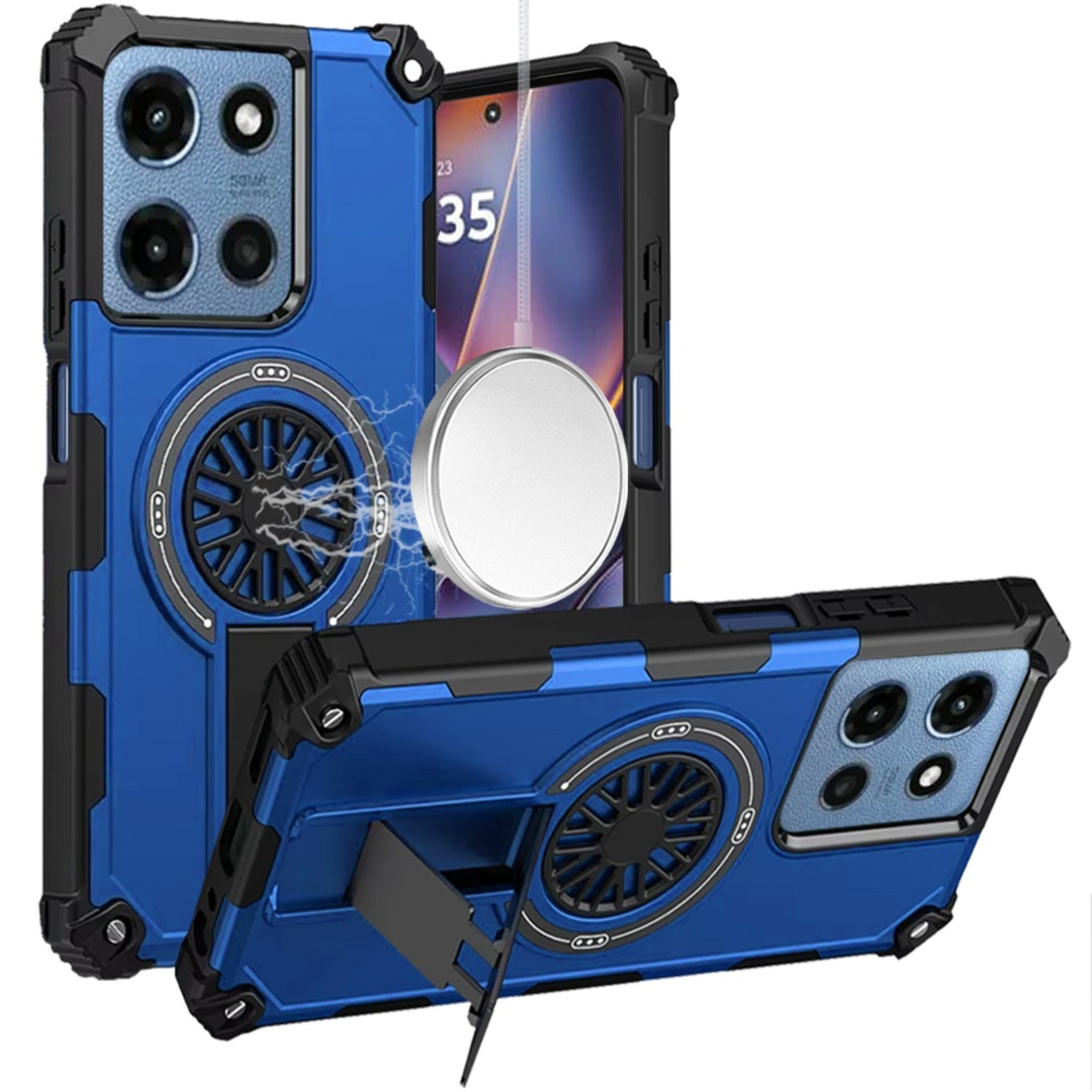 Kitcheniva - Dual Layer Pop-Out Stand Case Plus Tempered Glass For Moto G 2025/2026/G Play 2026 - Blue price history on PriceWatchPro