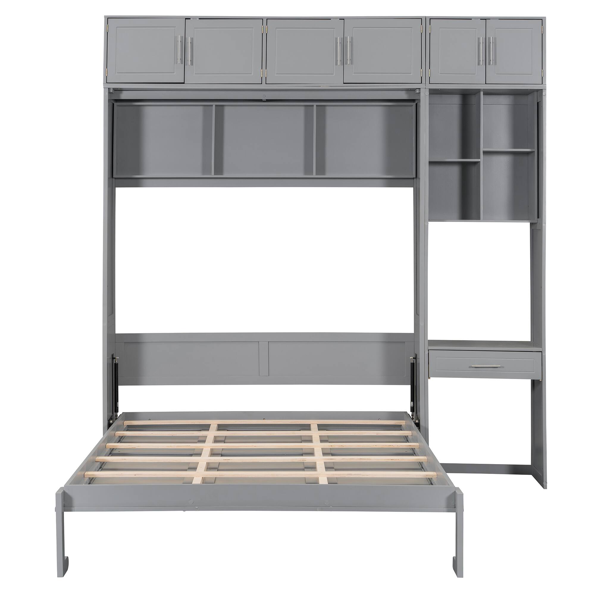 Alt View 4. Tiramisubest - Queen Size Murphy Bed with Desk, Storage, Foldable, Gray - Gray.