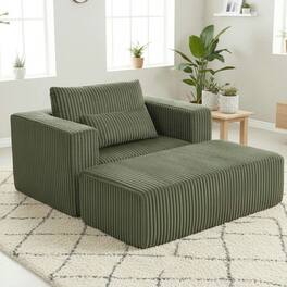 Kadyn - Oversized All-Foam Corduroy Lounge Chair with Ottoman, Modular Floor Couch, Compressed & Easy Assembly - Green