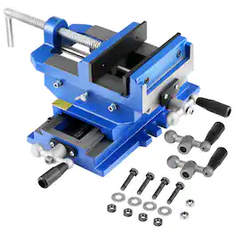 VEVOR - Cross Slide Drill Press Vise, 6Inch Jaw Width, 2 Way X-Y Axis Bench Vise, 5.7 Inch Max Jaw Opening, Heavy Duty Cast Iron - Blue