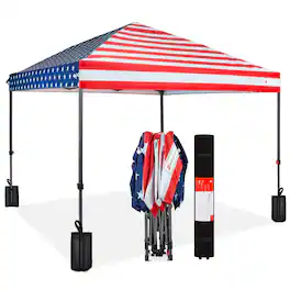 Best Choice Products - 8x8ft Easy Setup Pop Up Canopy w/ 1-Button Setup, Wheeled Case, 4 Weight Bags - American Flag