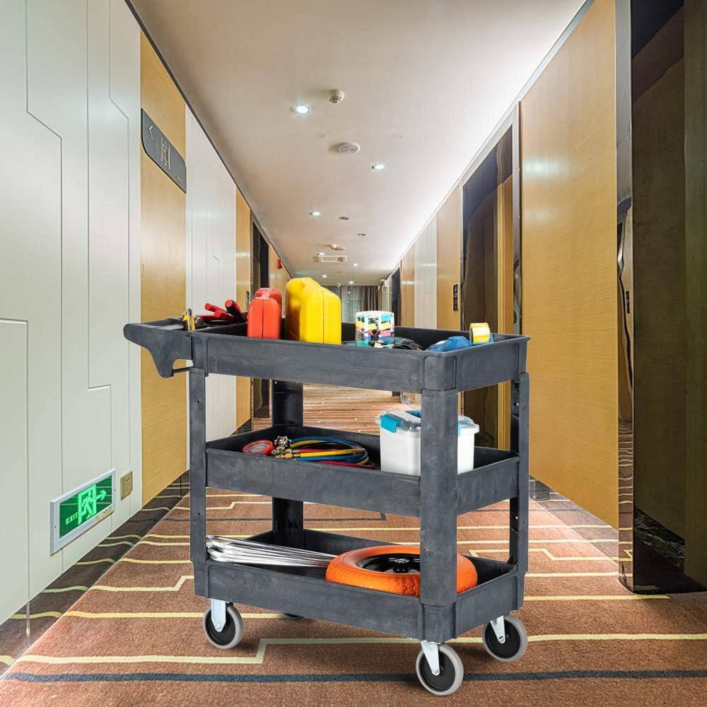 Alt View 5. Winado - Multipurpose Rolling 3-Tier Utility Cart Mobile Storage Organizer with 3 Shelves & 550LBS Weight Capacity for Warehouse - Gray.
