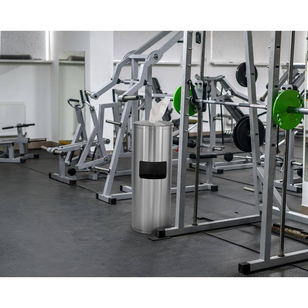 Alt View 1. Alpine Industries - Stainless Steel Gym Wipe Dispenser with Built-in 7 Gallon Trash Can Receptacle - Silver.