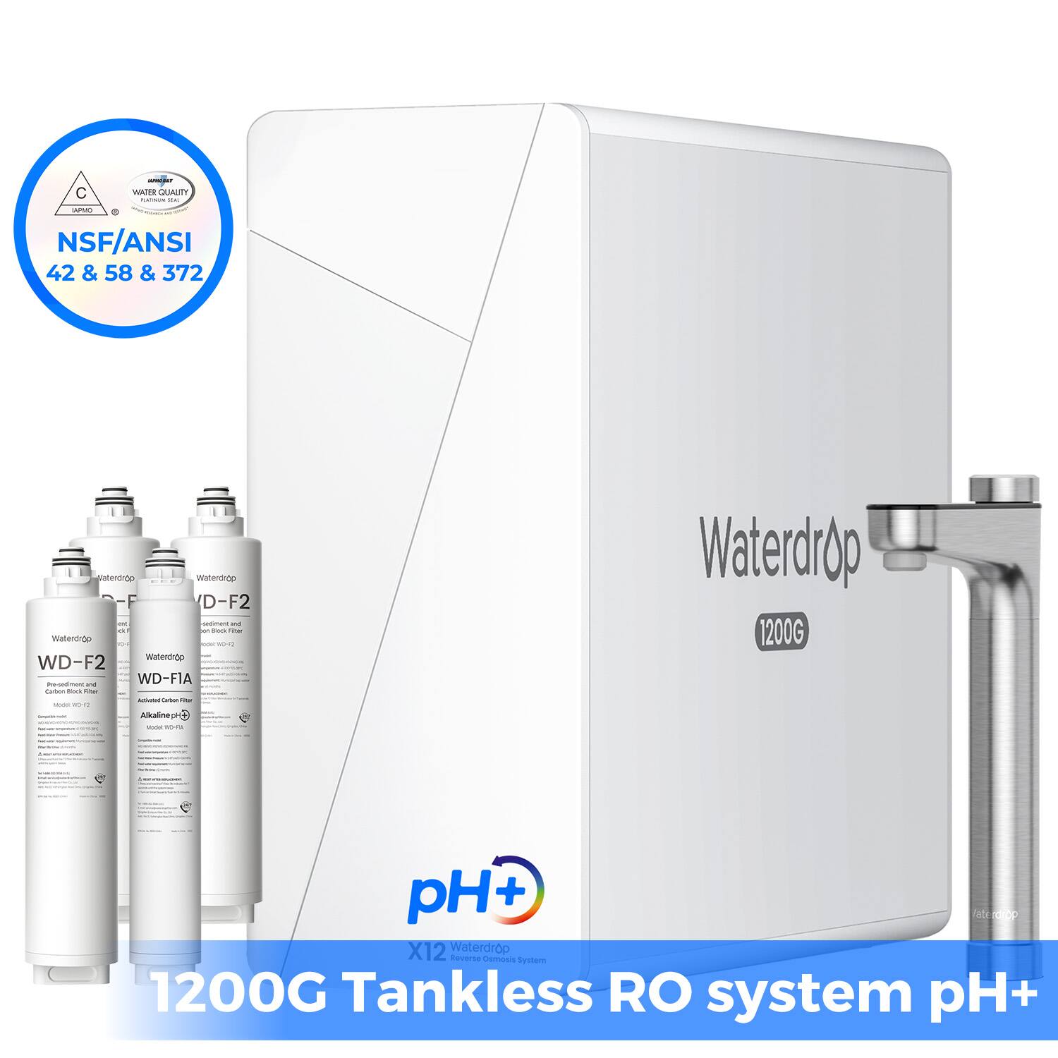 C AirE ATT - NSF/ANSI 42 & 58 & 372  
Waterdrop D-F2 - 1  
Waterdrop WD-F2 - WD-FIA - 1  
Alkaline - 1  
Waterdrop 1200G pH+  
Waterdrop Ceversa Comras System  
1200G Tankless RO system pH+