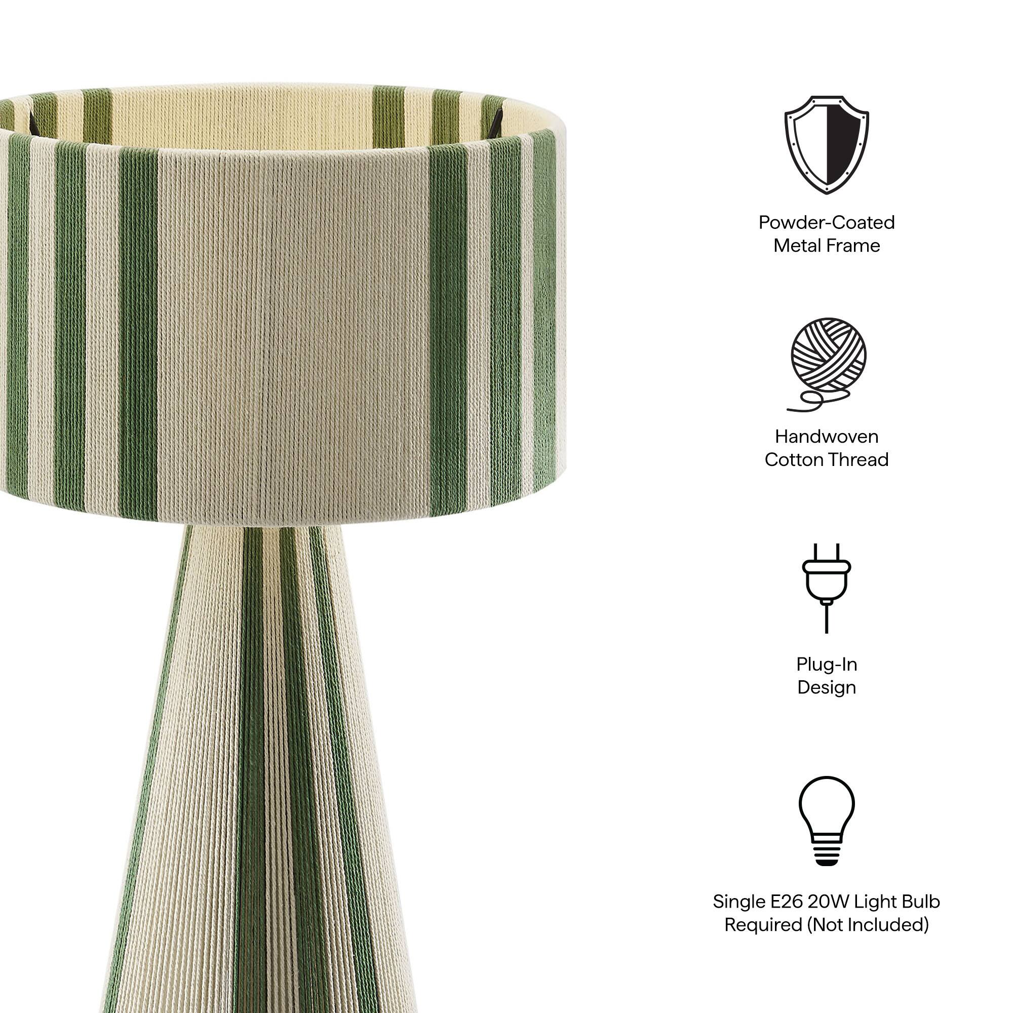 Powder-Coated Metal Frame  
Handwoven Cotton Thread  
Plug-In Design  
Single E26 20W Light Bulb Required (Not Included)