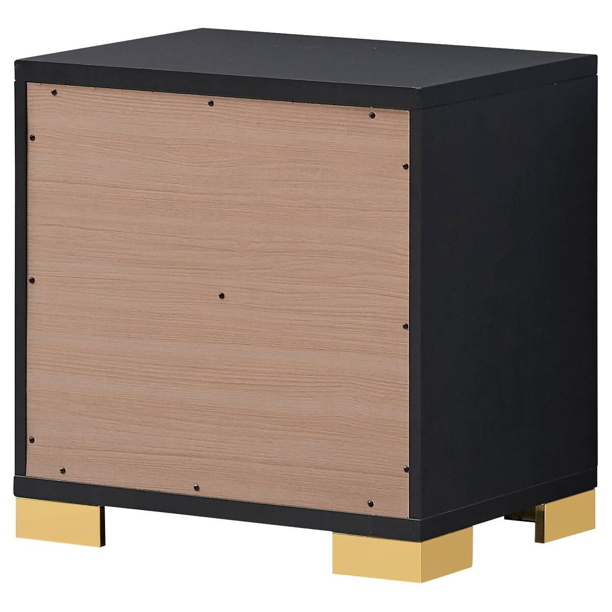 Alt View 3. Loheer - Loheer Black Two Drawer Nightstand with Gold Accents for Modern Bedrooms - Black.
