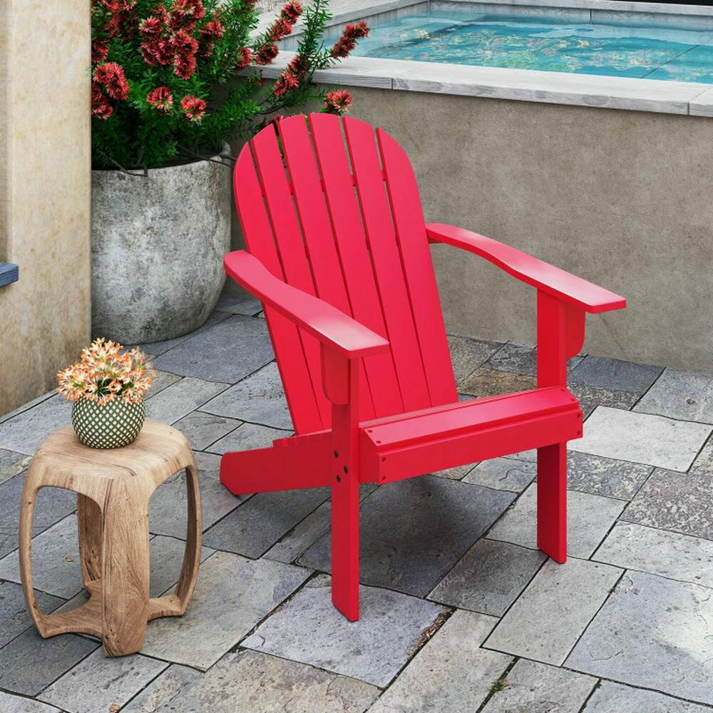 Back. Kadyn - Folding Chairs, Patio Outside Chairs, Lawn Chairs,Acacia Wood Lounge Patio Adirondack Chair with Inclined Seat-Red - Red.