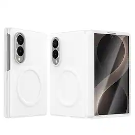 Dteck - Magnetic Case for Samsung Galaxy Z Fold8 (2026), Hinge Protection with Screen Cover,Leather Texture Full Body Protection - White