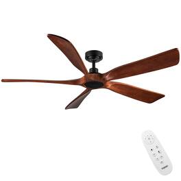 Sofucor - Farmhouse Ceiling Fan No Lights with Remote 60 Inch Outdoor Indoor Ceiling Fan 5 Solid Wood Blade Quiet Reversible - Black Brown