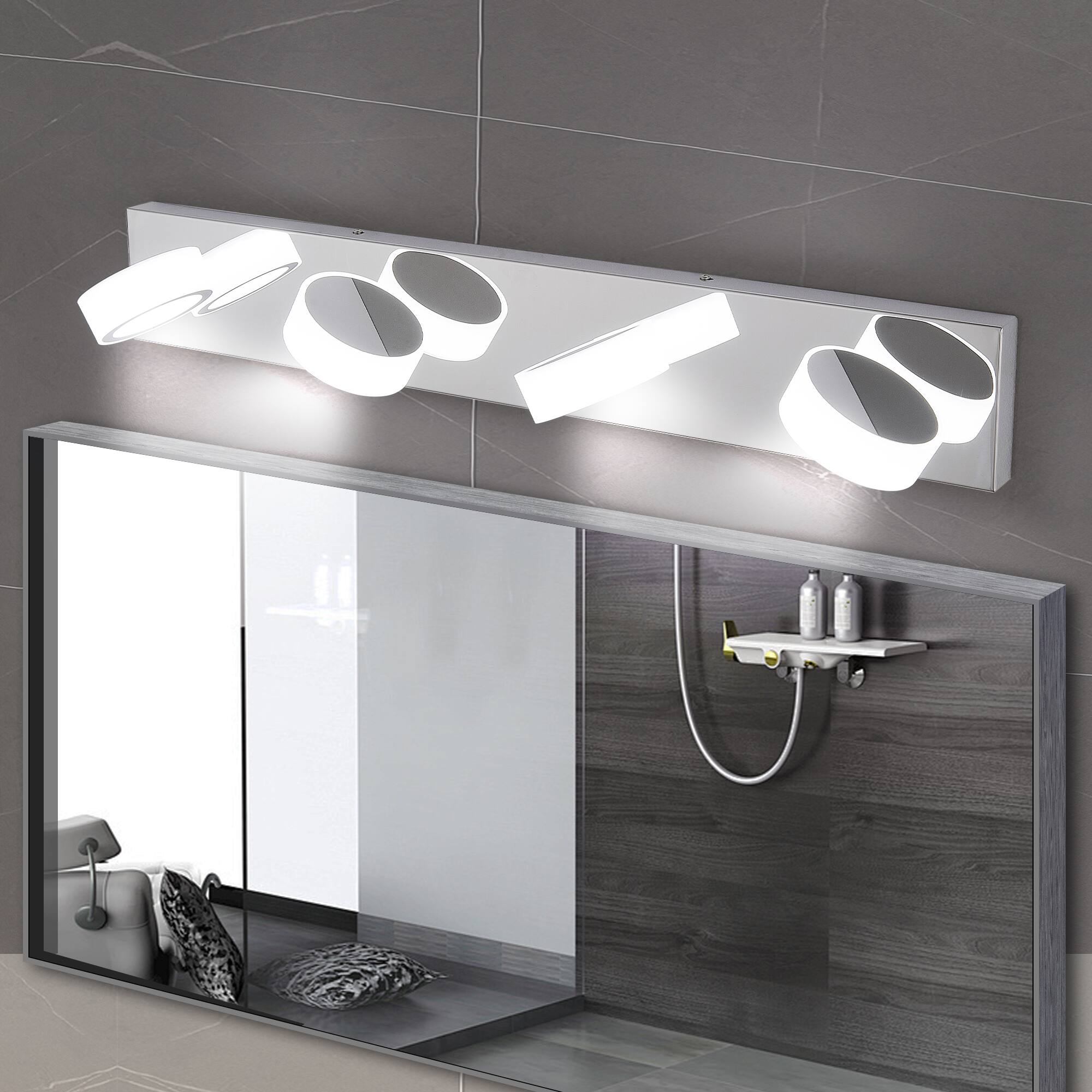 Angle. APRILSOUL - 29 Inch Modern 4-Light LED Vanity Light Sleek Chrome Bathroom Wall Light Fixture for Mirror Shower and Bathroom Decor.