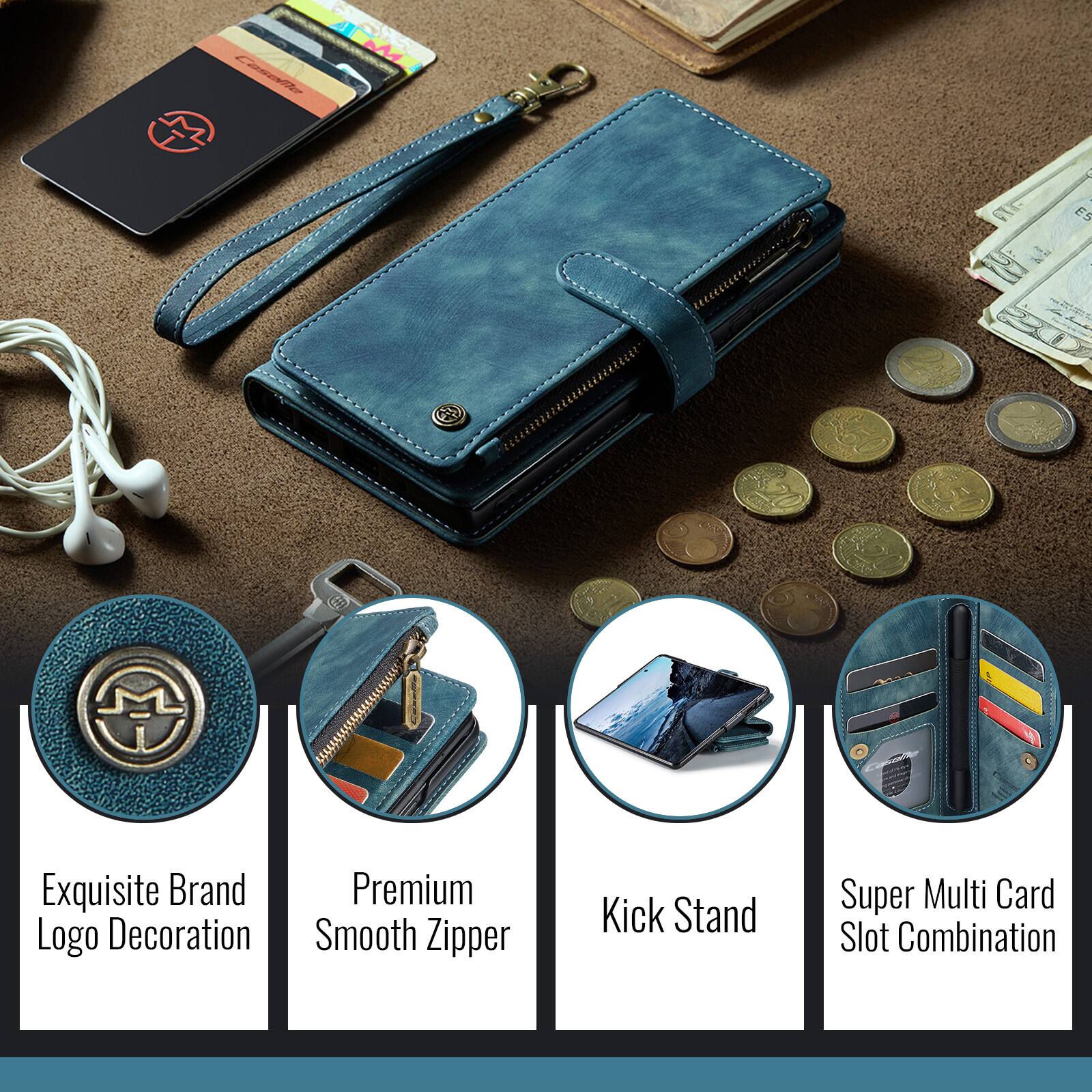 Cosaia M I ES ey Exquisite Brand Premium Logo Decoration Smooth Zipper Kick Stand Super Multi Card Slot Combination