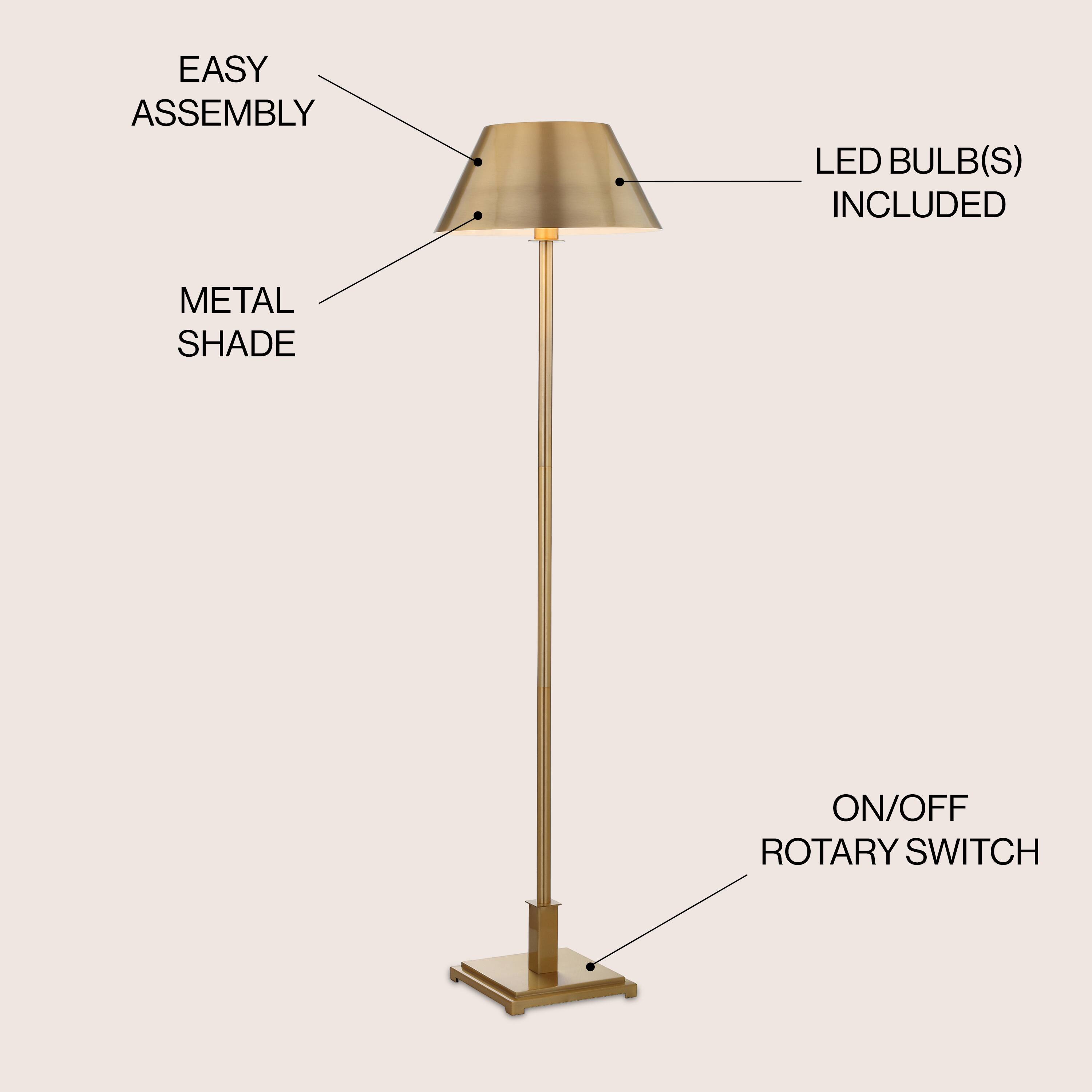 EASY ASSEMBLY  
LED BULB(S) INCLUDED  
METAL SHADE  
ON/OFF ROTARY SWITCH