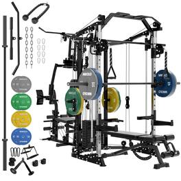 Mikolo - Smith Machine Power Cage, Multi-Function Home Gym System with Cable Crossover, 121LB Weight Stack - Black
