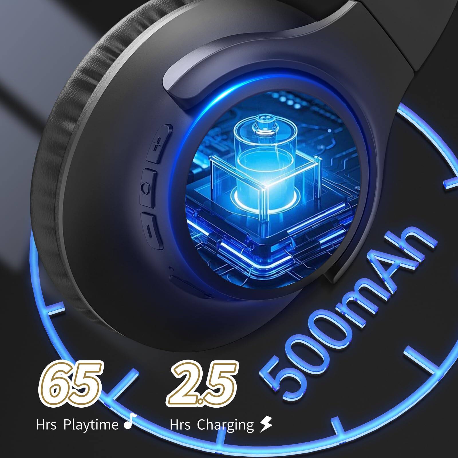 65 Hrs Playtime  
25 Hrs Charging  
500mAh