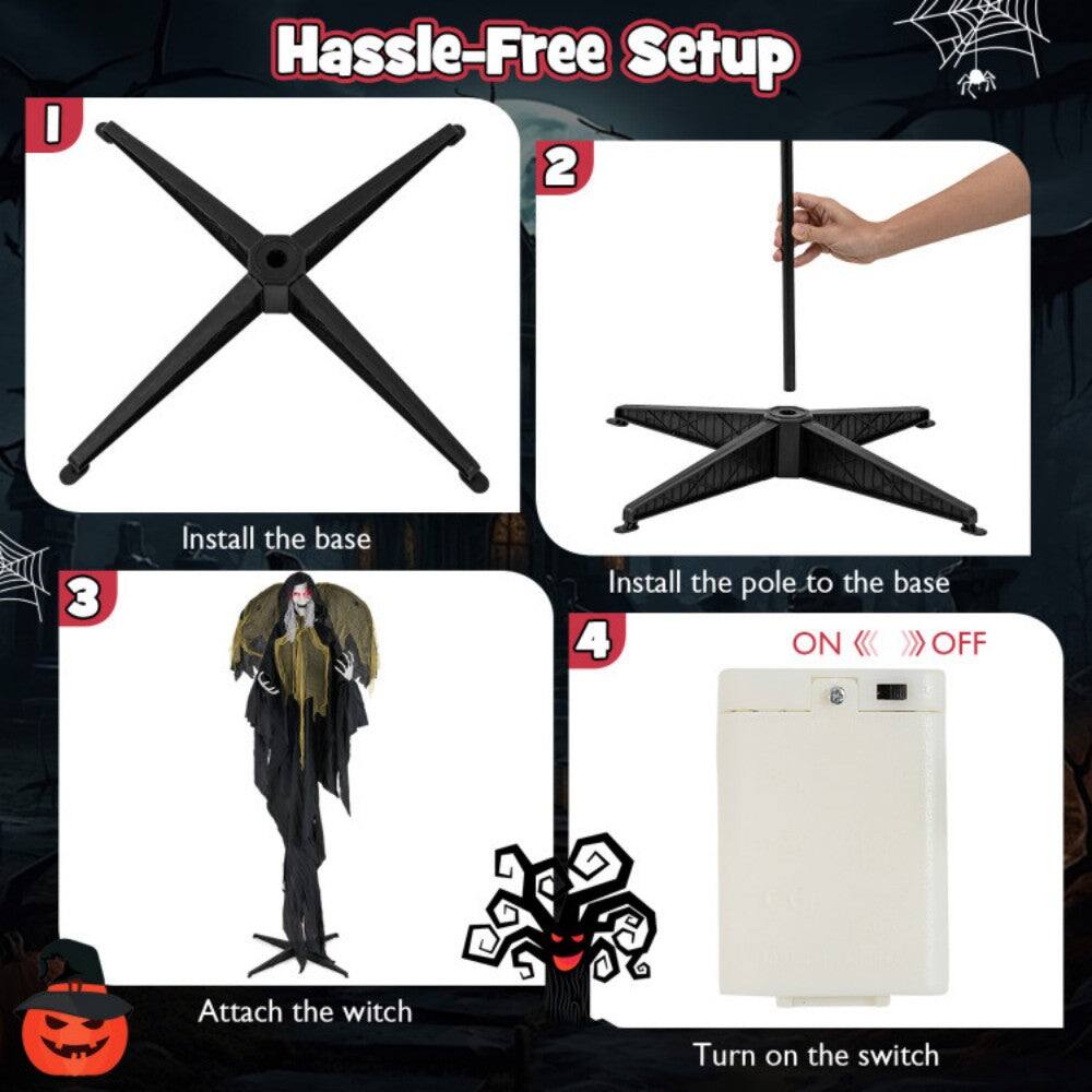 1. Install the base
2. Install the pole to the base
3. Attach the witch
4. Turn on the switch