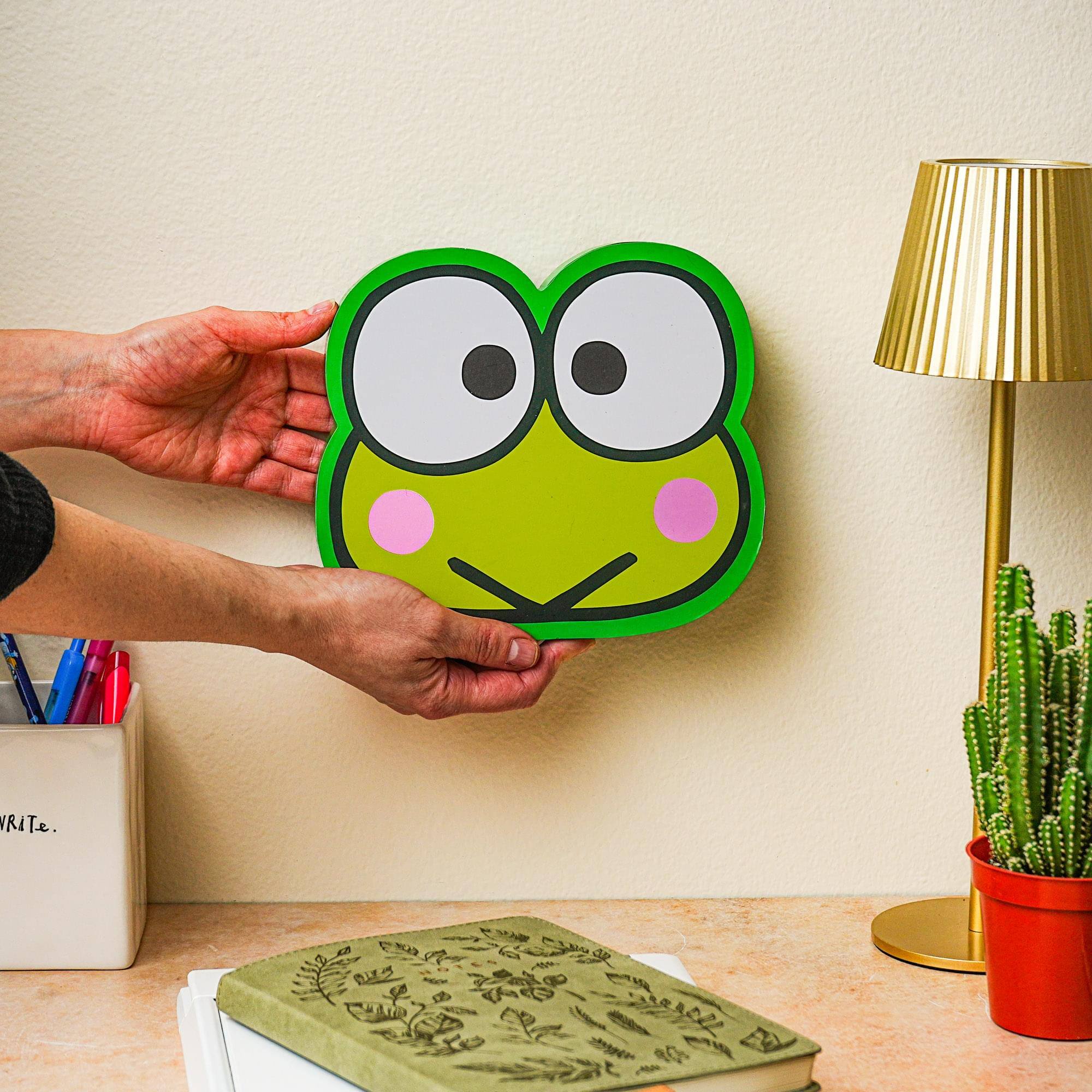 Alt View 2. Silver Buffalo - Sanrio Keroppi Die-Cut Wooden Wall Art Sign | 7 x 8 Inches - Green.