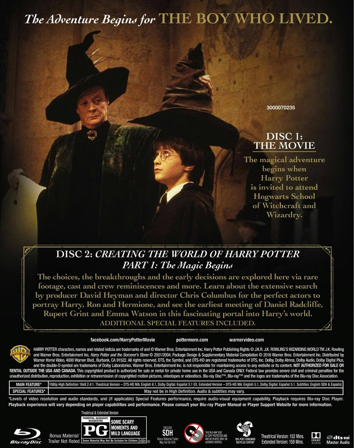 Back. Harry Potter and the Sorcerer's Stone (Blu-ray 2-Disc Special Edition) [Blu-ray].
