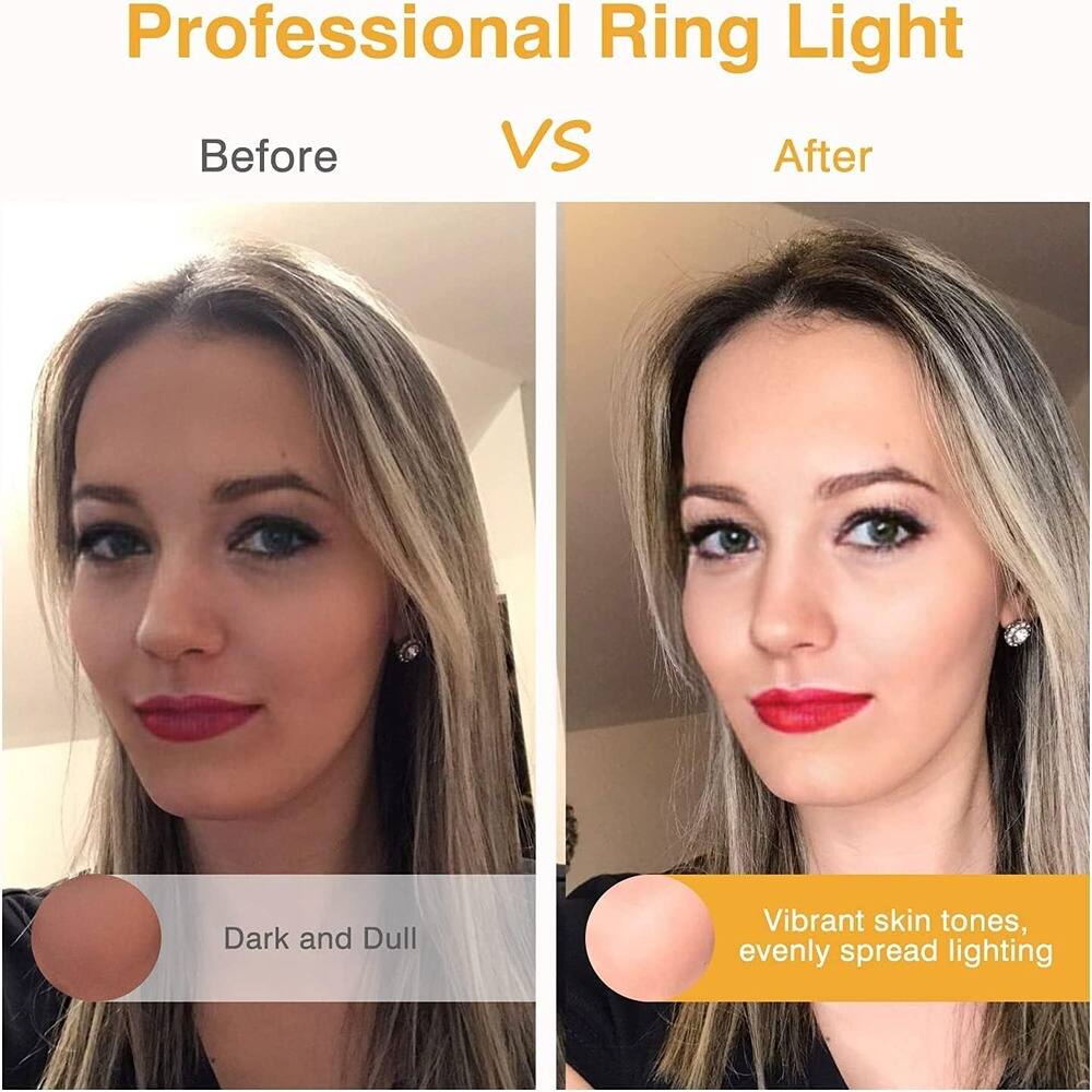 Professional Ring Light  
Before VS After  

Dark and Dull  

Vibrant skin tones, evenly spread lighting