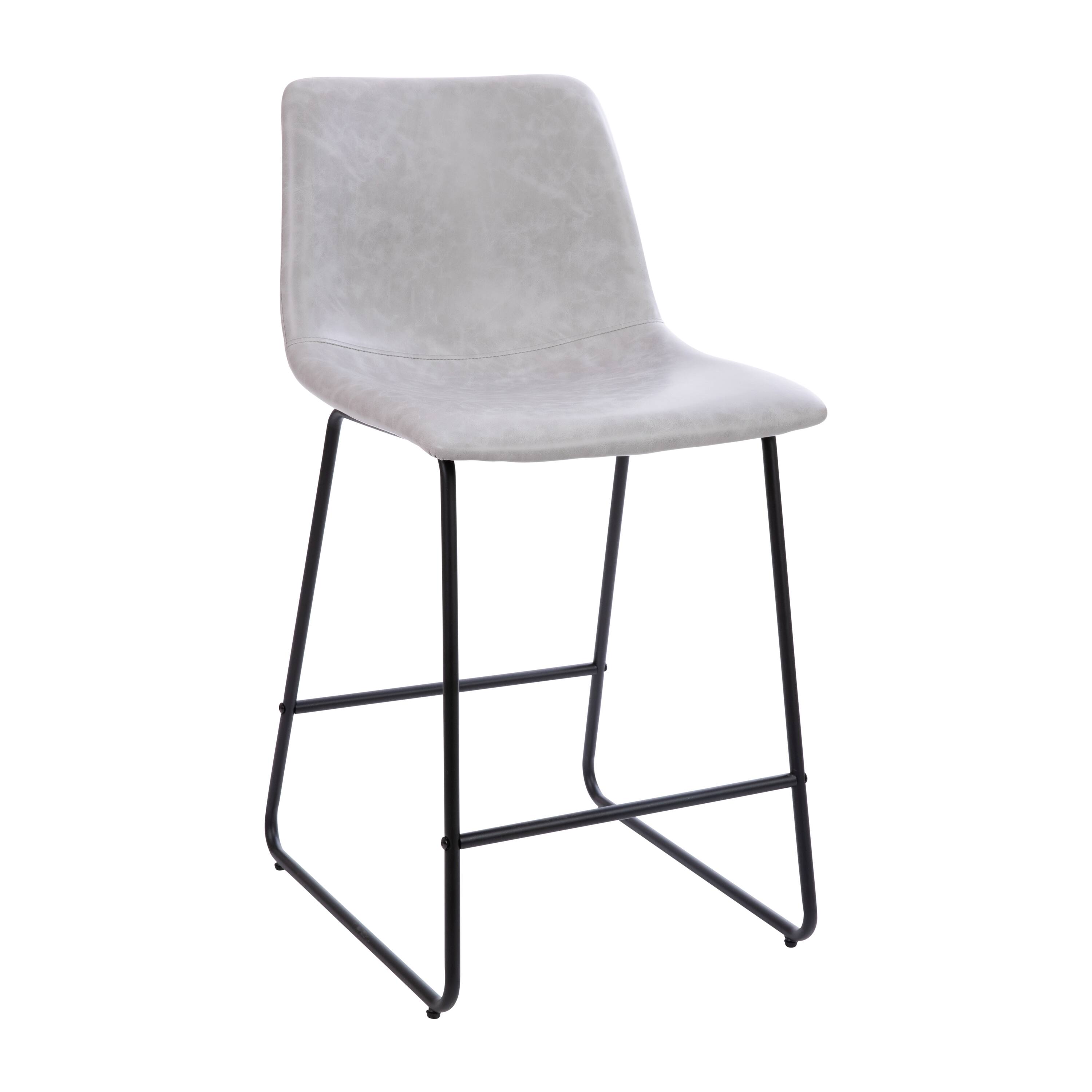 Alt View 10. Emma + Oliver - Set of 2 Kitchen Counter Height Stool - 24 Inch LeatherSoft Barstool - Light Gray.