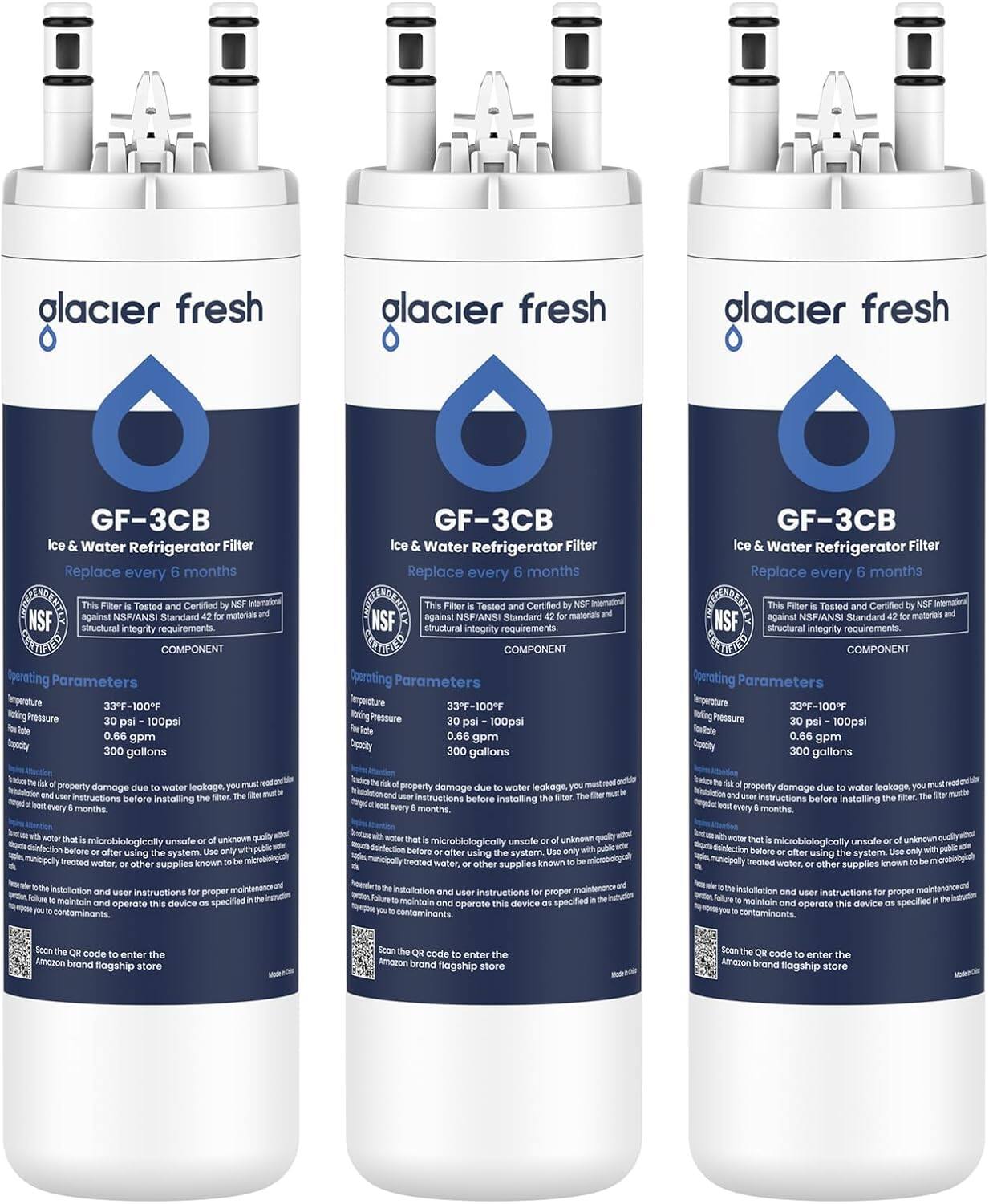 GLACIER FRESH - WF3CB Refrigerator Water Filter Replacement for PureSource 3, 3 Pack