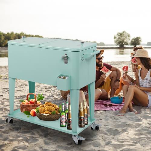 Alt View 9. Winado - 80QT Rolling Ice Chest, Portable Party Bar Drink Cooler Cart with Shelf, Beverage Pool Bottle Opener, Wheels for Outdoor - Mint Green.