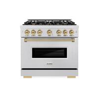 ZLINE - Autograph 36 in. Classic Satin Steel Gas Range w/ 6 Burners & Bronze Accents (CGRSZ-36-CB) - Stainless Steel - Front_Zoom