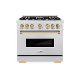ZLINE - Autograph 36 in. Classic Satin Steel Gas Range w/ 6 Burners & Bronze Accents (CGRSZ-36-CB) - Stainless Steel