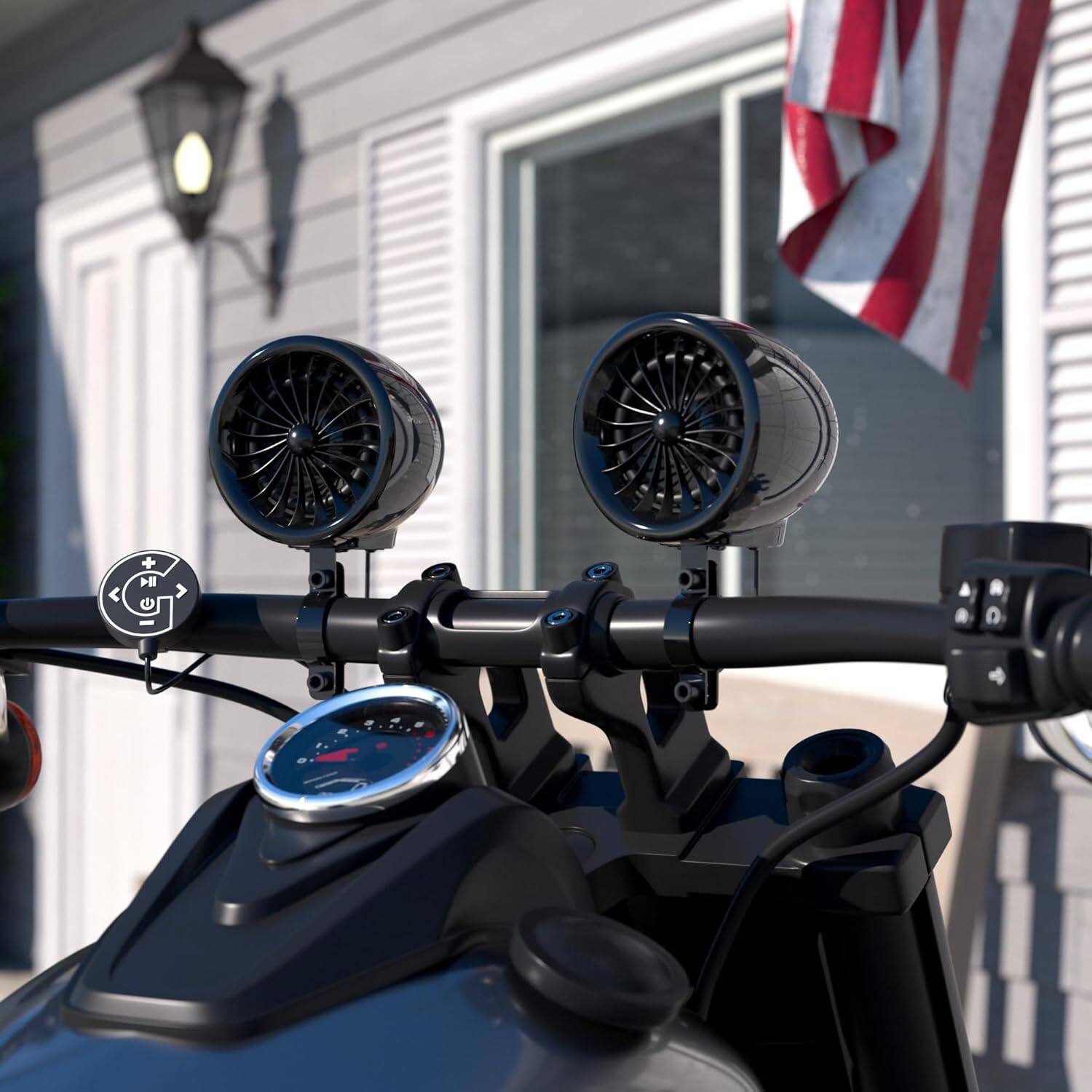 Back. GoHawk - Bluetooth Motorcycle Speakers:  Waterproof 2-Speaker Stereo Audio Sound System w/ Amp FM Radio AUX for ATV Golf Cart - Black.