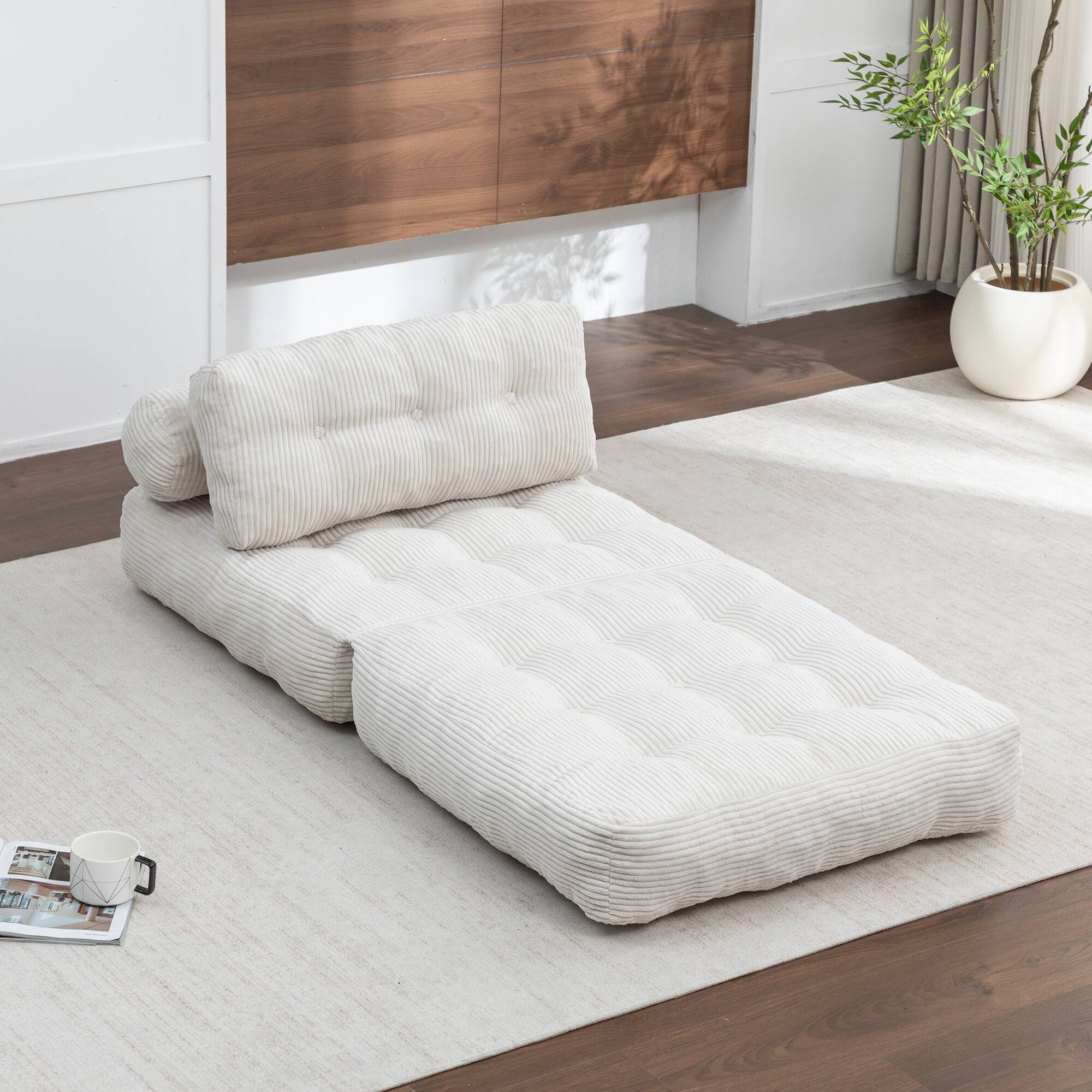 Alt View 4. LOVMOR - 68 Inch Corduroy Bean Bag Chairs For Living Room Bedroom Reading Textured Ribbed Indoor Lounge Seating Comfort - Beige.