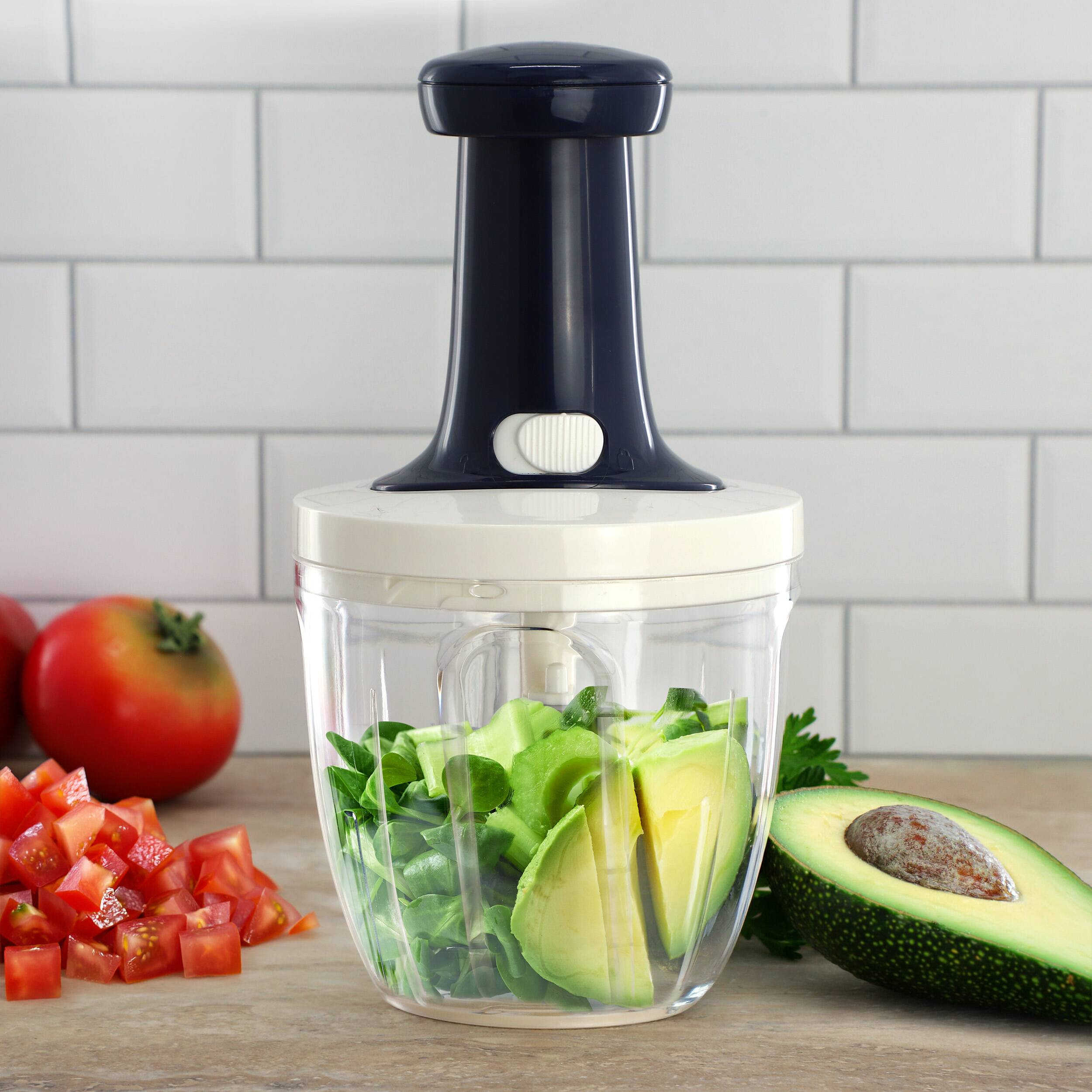 Alt View 4. Oster - Oster Hunterdale 9in x 5in Push Top Stainless Steel Vegetable Chopper in Navy.