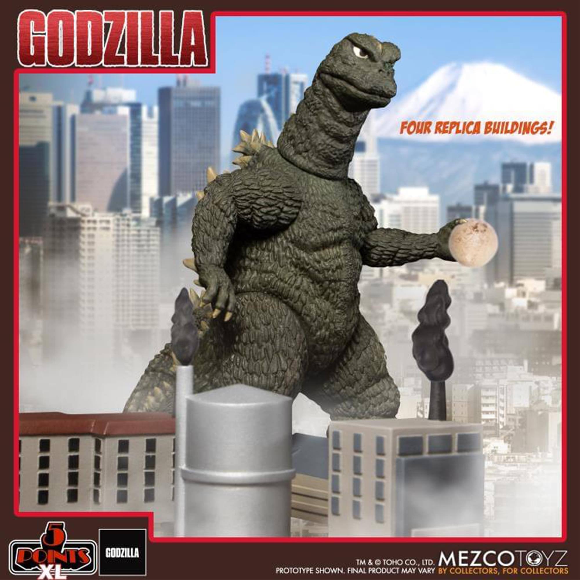 GODZILLA FOUR REPLICA BUILDINGS! 5 POINTS GODZILLA XL TM & TOHO CO., LTD MEZCOTOYZ PROTOTYPE SHOWN. FINAL PRODUCT MAY VARY BY COLLECTORS, FOR COLLECTORS