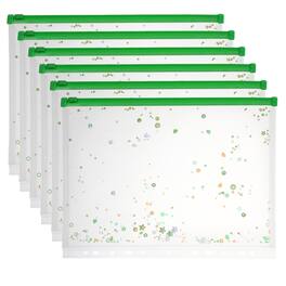 Unique Bargains - 6pcs A4 Plastic Binder Zipper Pockets 12x9 Inch Clear Envelope Folders Planner Waterproof with Sequin Decor - Fluorescent Green