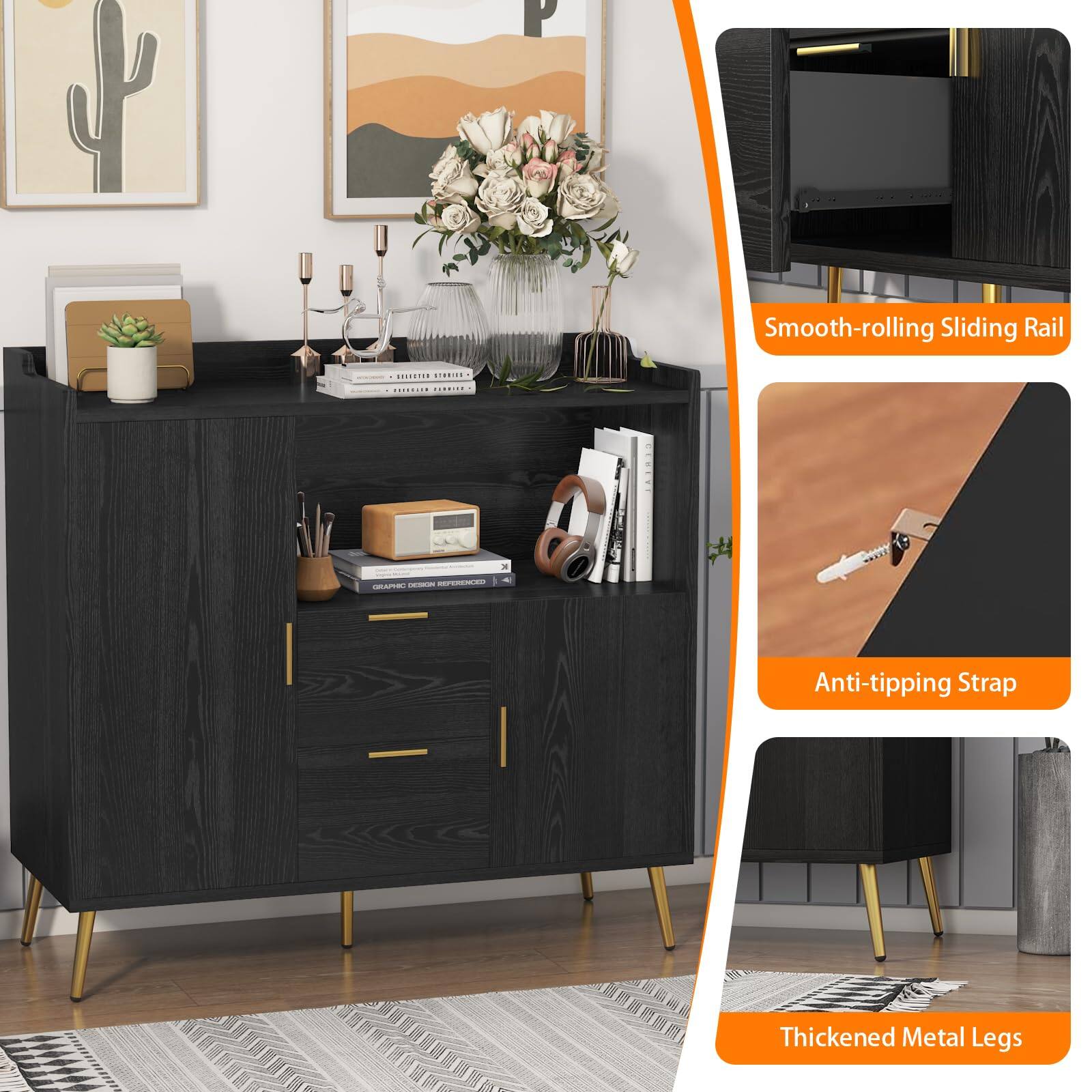 Smooth-rolling Sliding Rail  
Anti-tipping Strap  
Thickened Metal Legs