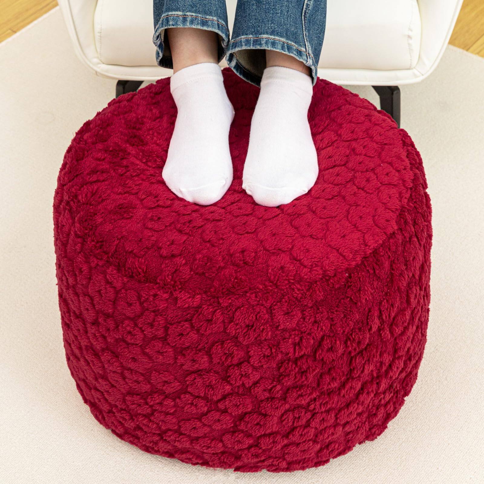 Alt View 1. Fabibe - Ottoman Foot Rest Stuffed Round Boho Floor Poof Seating Armchair Ottoman Foot Stool Floor Cushion Bean Bag Pouf... - Ivory 20"D x 20"W x 12"H.