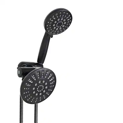 Front. Akicon - Akicon High Pressure Handheld Dual Shower Head Combo with 6-Setting Anti-Clog Nozzles 2.5 gpm in Black - Black.