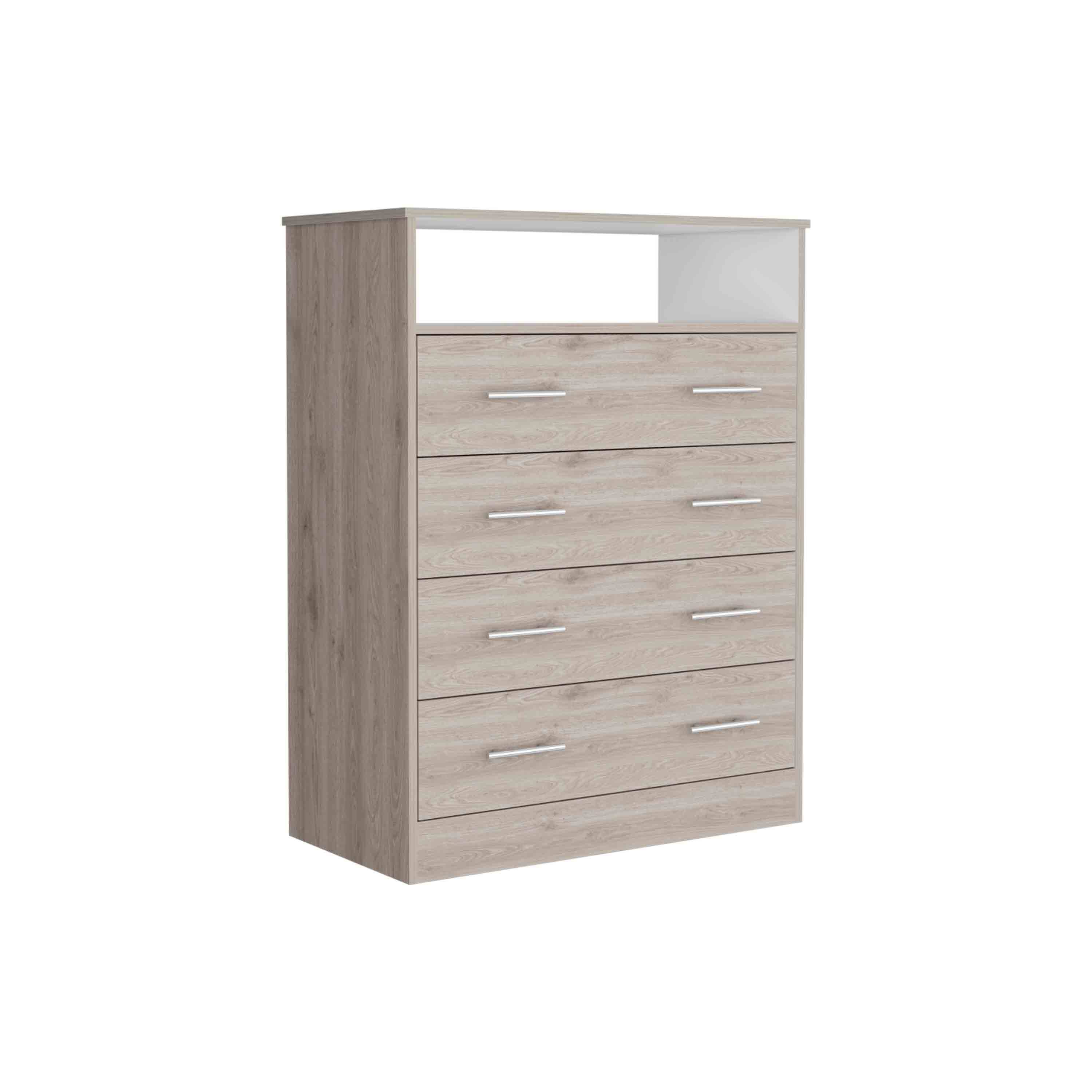 Back. TinyHomie - Four Drawer Dresser Superior Top One Open Shelf Light Gray / White - Multicolor.