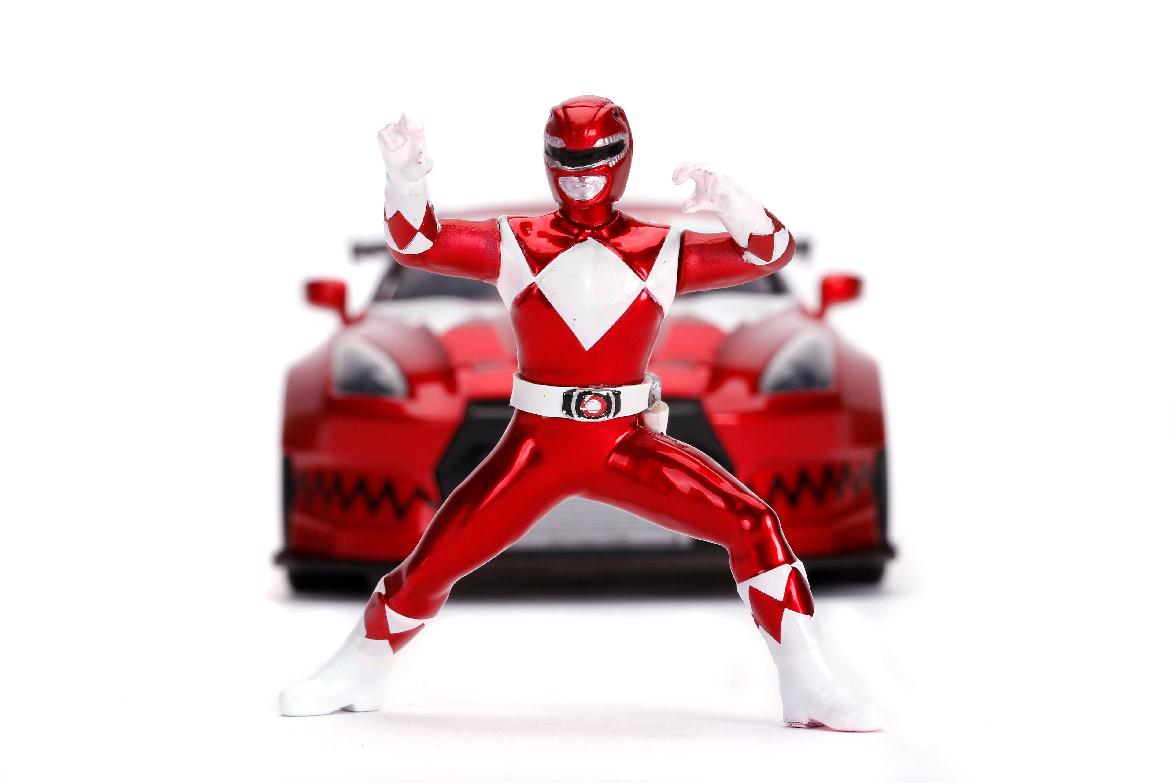 Alt View 3. Jada - 2009 Nissan GT-R (R35) Candy Red and Red Ranger Diecast Figurine "Power Rangers" 1/24 Diecast Model Car by Jada.