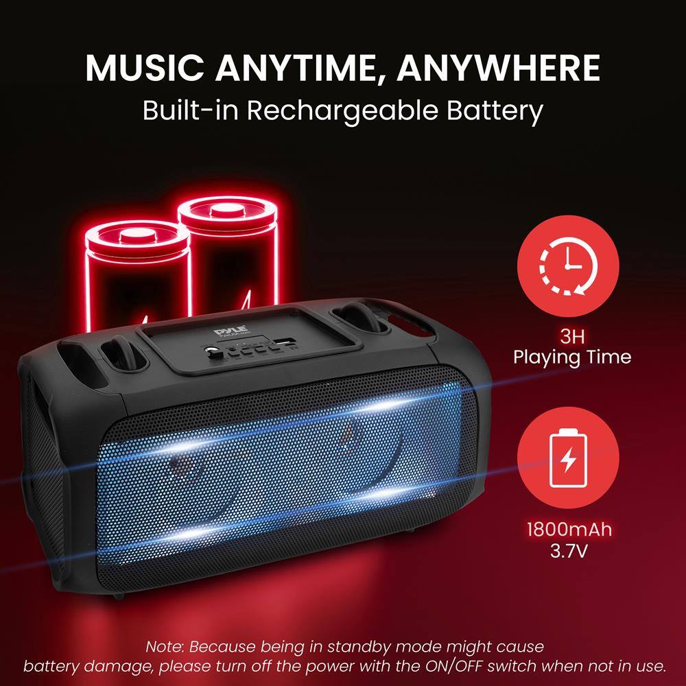 MUSIC ANYTIME, ANYWHERE  
Built-in Rechargeable Battery  

3H Playing Time  
1800mAh 3.7V  

Note: Because being in standby mode might cause battery damage, please turn off the power with the ON/OFF switch when not in use.