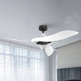 Parrot Uncle - 54" Modern White Propeller No Light Ceiling Fan with Remote - Black