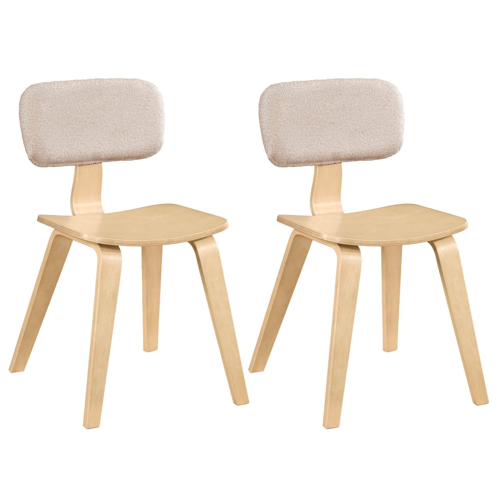 Costway - Dining Chairs Set of 2 with Teddy Velvet Padded Backrest Ergonomic Seat for Kitchen - Beige & Natural