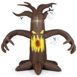 Costway - 7.8 Ft Halloween Inflatables Scary Dead Tree Halloween Decoration with Ghost - Brown