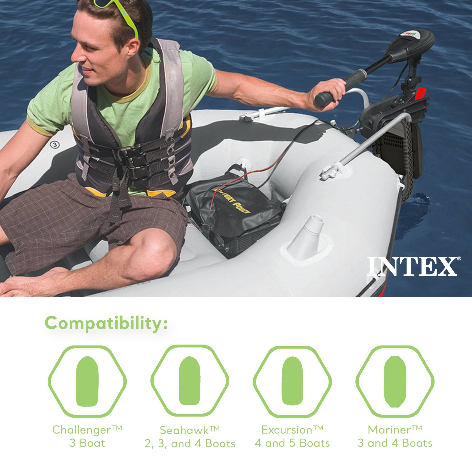 3 OTERY Poscar INTEX Compatibility: Challenger™ 3 Boat, Seahawk™ 2, 3, and 4 Boats, Excursion™ 4 and 5 Boats, Mariner™ 3 and 4 Boats