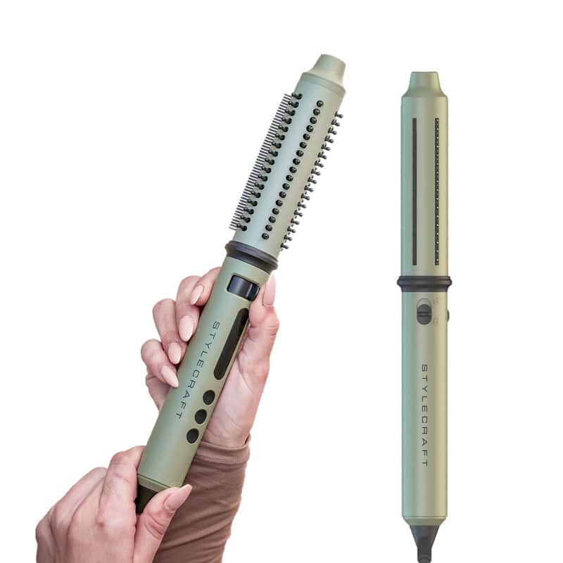 StyleCraft 2 in 1 Retractable Hot Brush Curling Wand Sage SC716GR