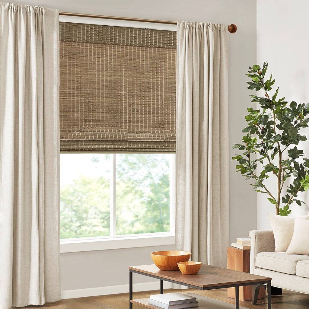 Back. BreeBe - Bamboo Light Filtering Roman Shade 64'L - Natural Ash.