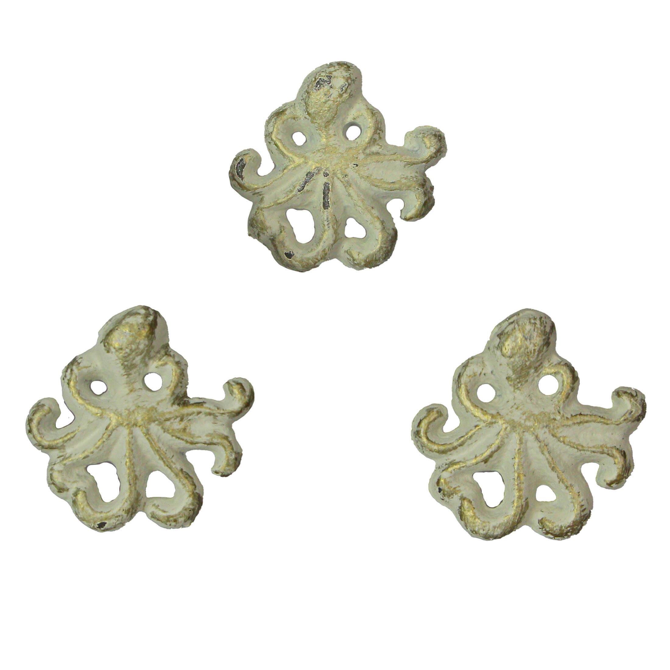 Alt View 5. Zeckos - White Cast Iron Octopus Drawer Pull Decorative Cabinet Knob Nautical  Set of 6 - White.