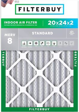 Filterbuy - 20x24x2 MERV 8 Dust & Allergy Defense, Electrostatic Pleated HVAC AC Furnace Air Filters Replacement (1-Pack) - Silver