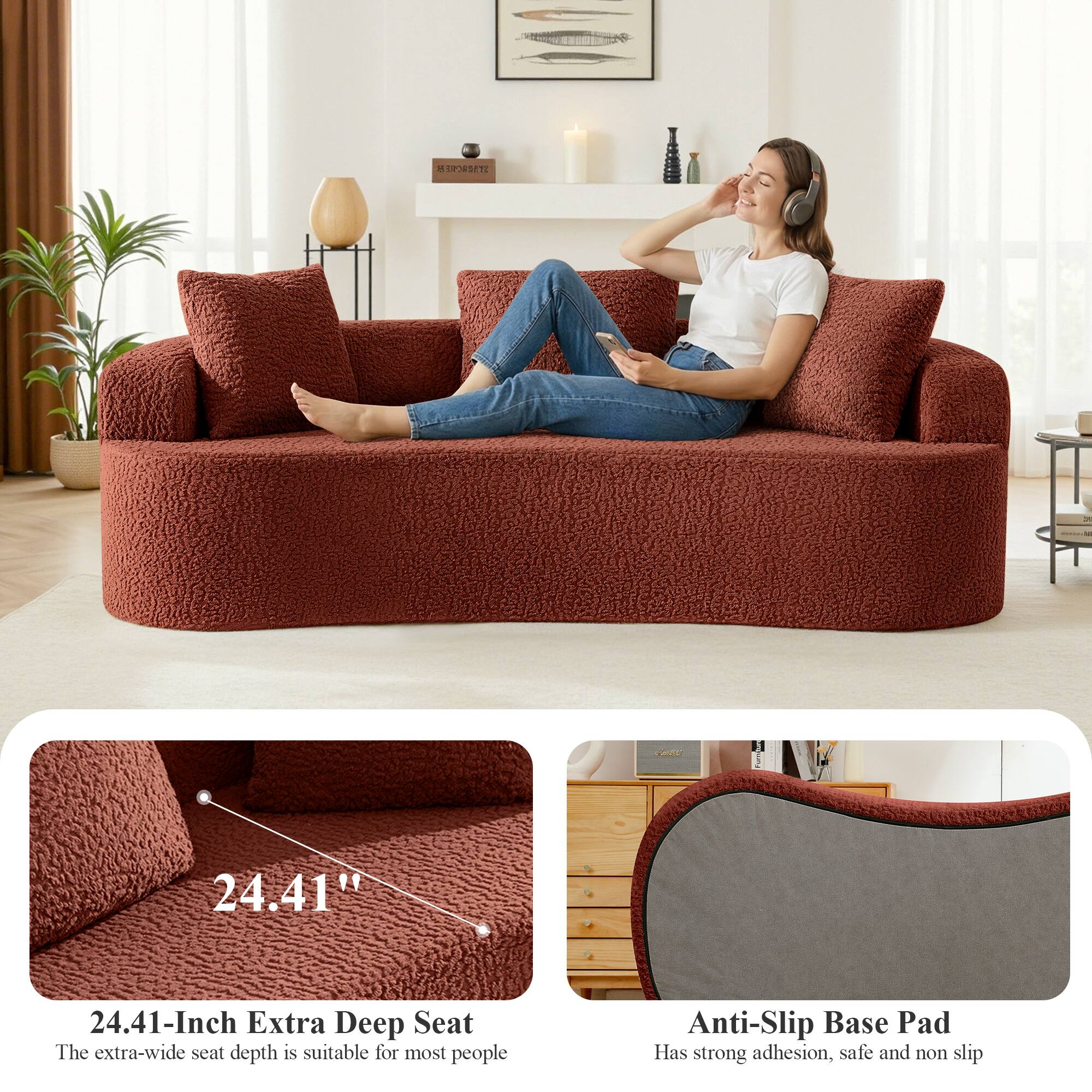 P I C 24.41"  
24.41-Inch Extra Deep Seat  
The extra-wide seat depth is suitable for most people  

Anti-Slip Base Pad  
Has strong adhesion, safe and non slip