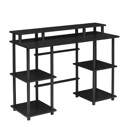 Front. BisonOffice - Espresso And Black Computer Desk With Top Shelf For Office Spaces - Espresso/Black.